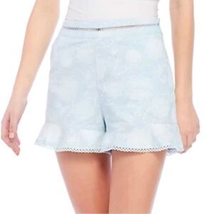 J.O.A. Light Blue Floral Printed Ruffle Hem Shorts
